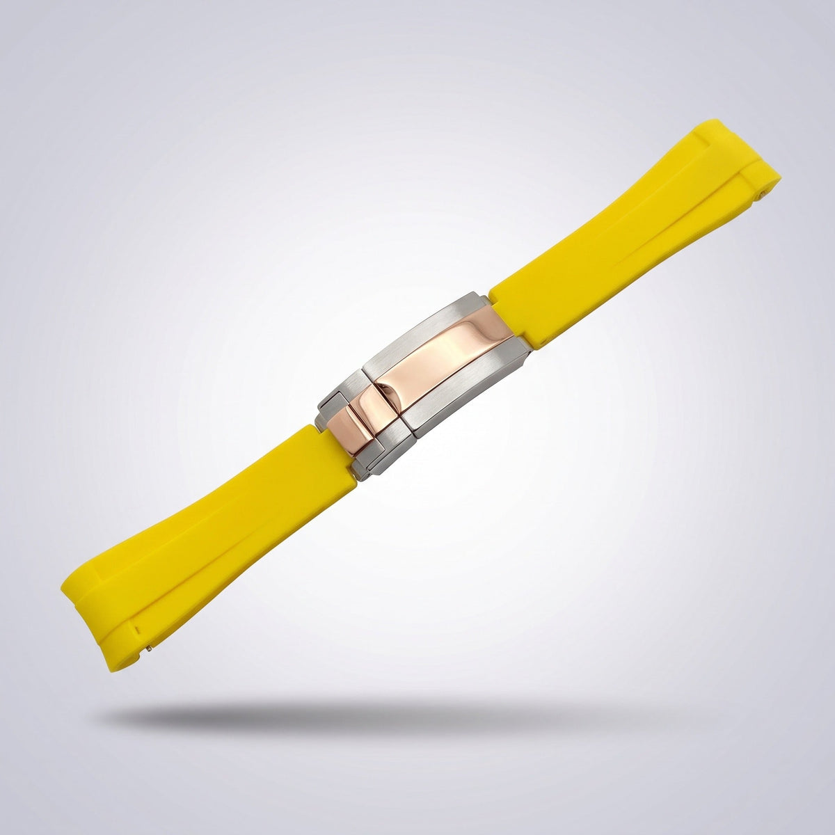 Quick Release Silicone Strap 20mm in Signal Yellow with two-tone rose gold and steel buckle