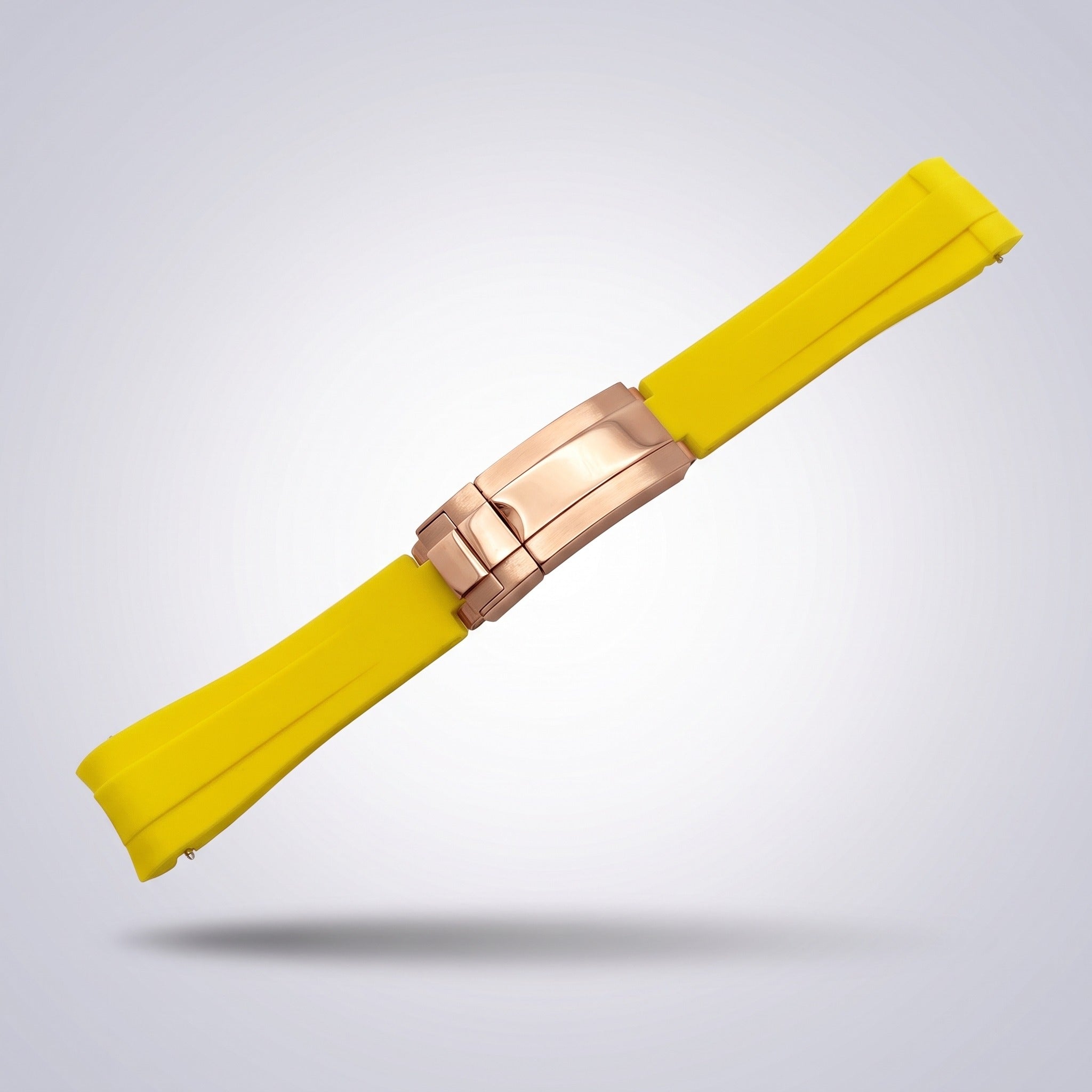Quick Release Silicone Strap 20mm in Signal Yellow with rose gold buckle