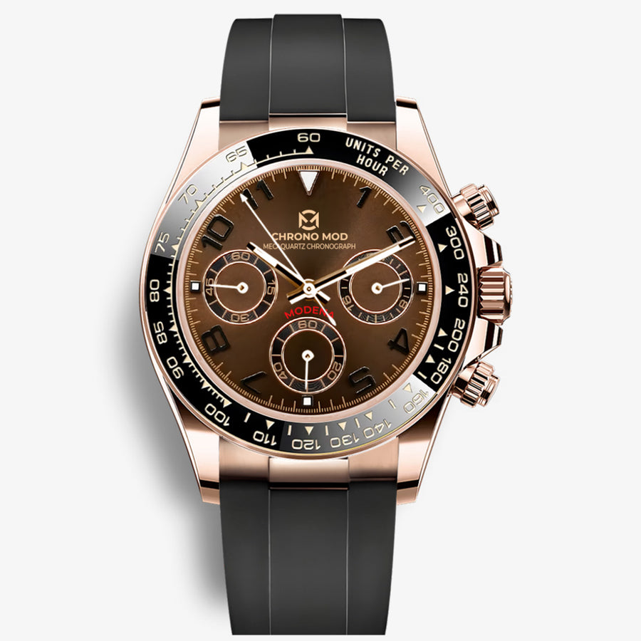 Modena – Chocolate Dial · Rose Gold Chronograph Rubber Strap