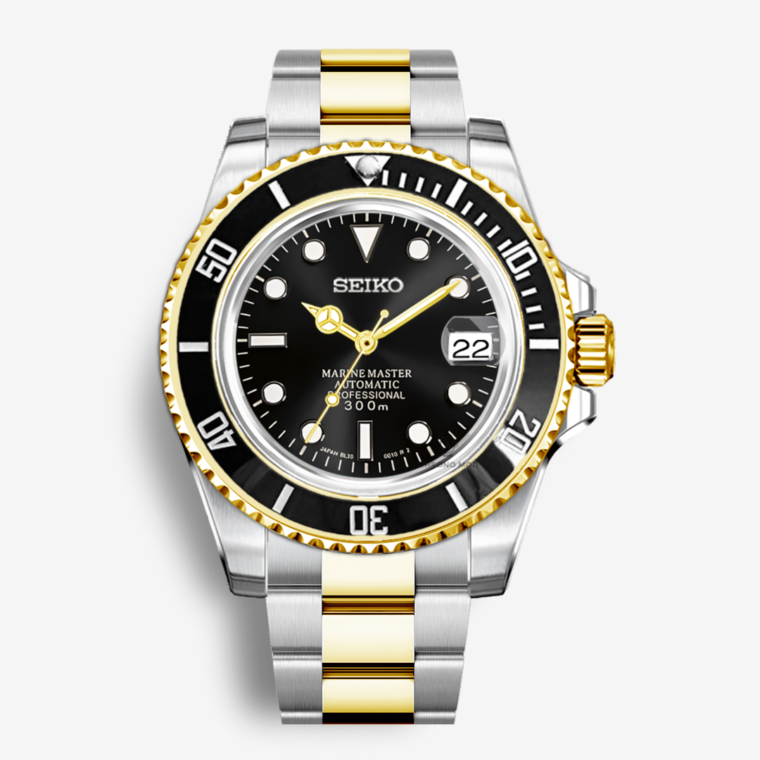Seiko Mod Submariner Rolesor Or | Noir